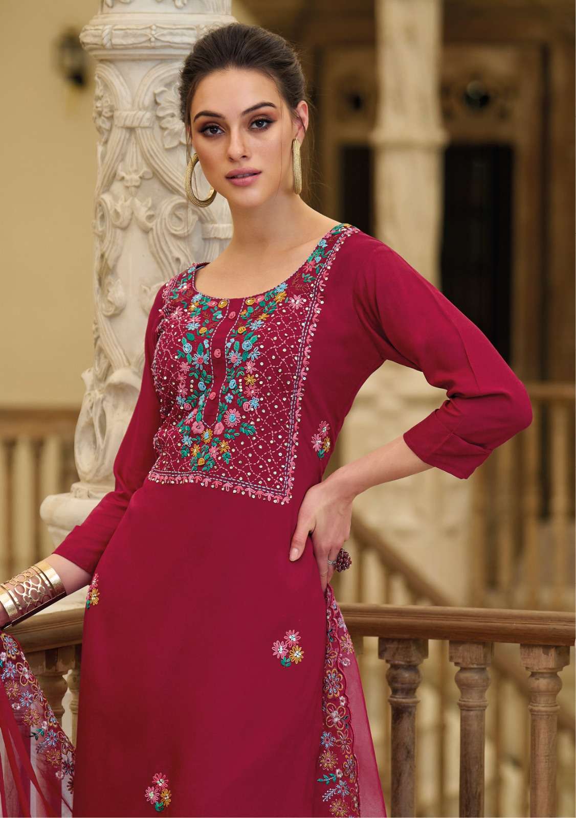 Red Pure Viscose Rayon Suit