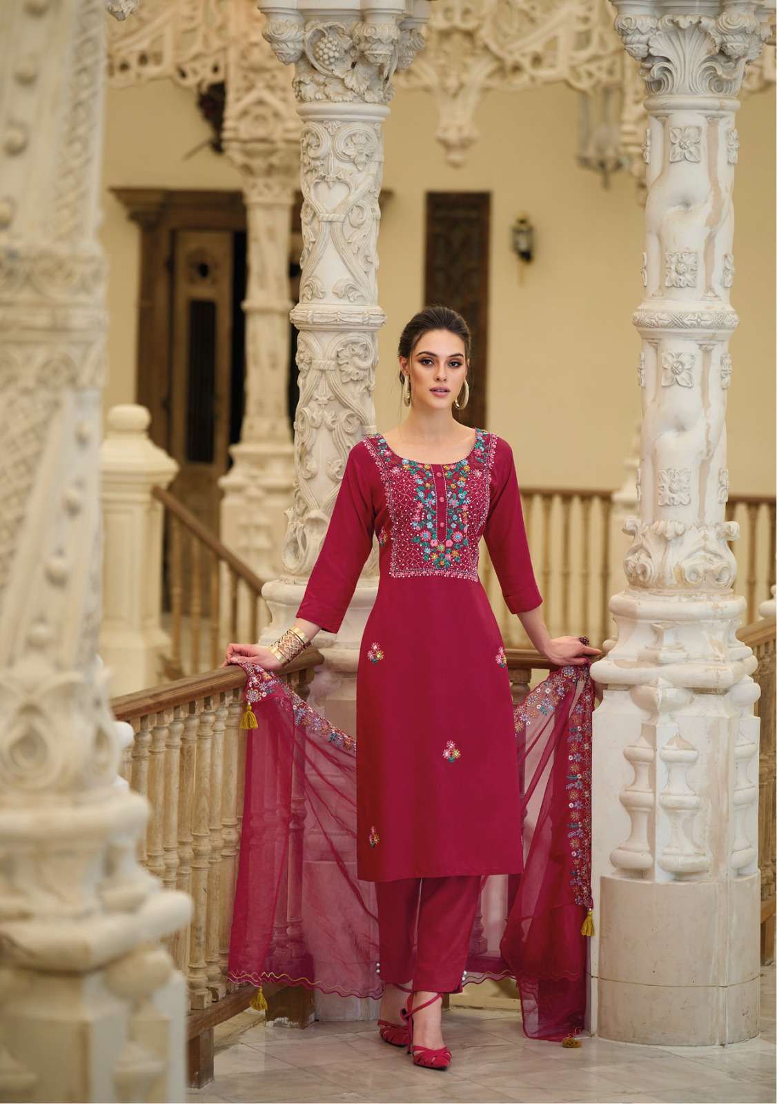 Red Pure Viscose Rayon Suit