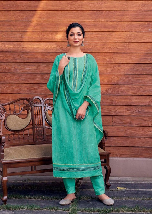 TURQUOISE LAKHNAWI THREE PIECE SUIT