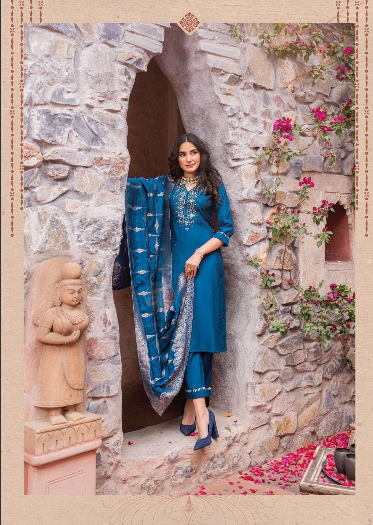 BLUE SUIT WITH HEAVY EMBROIDERY