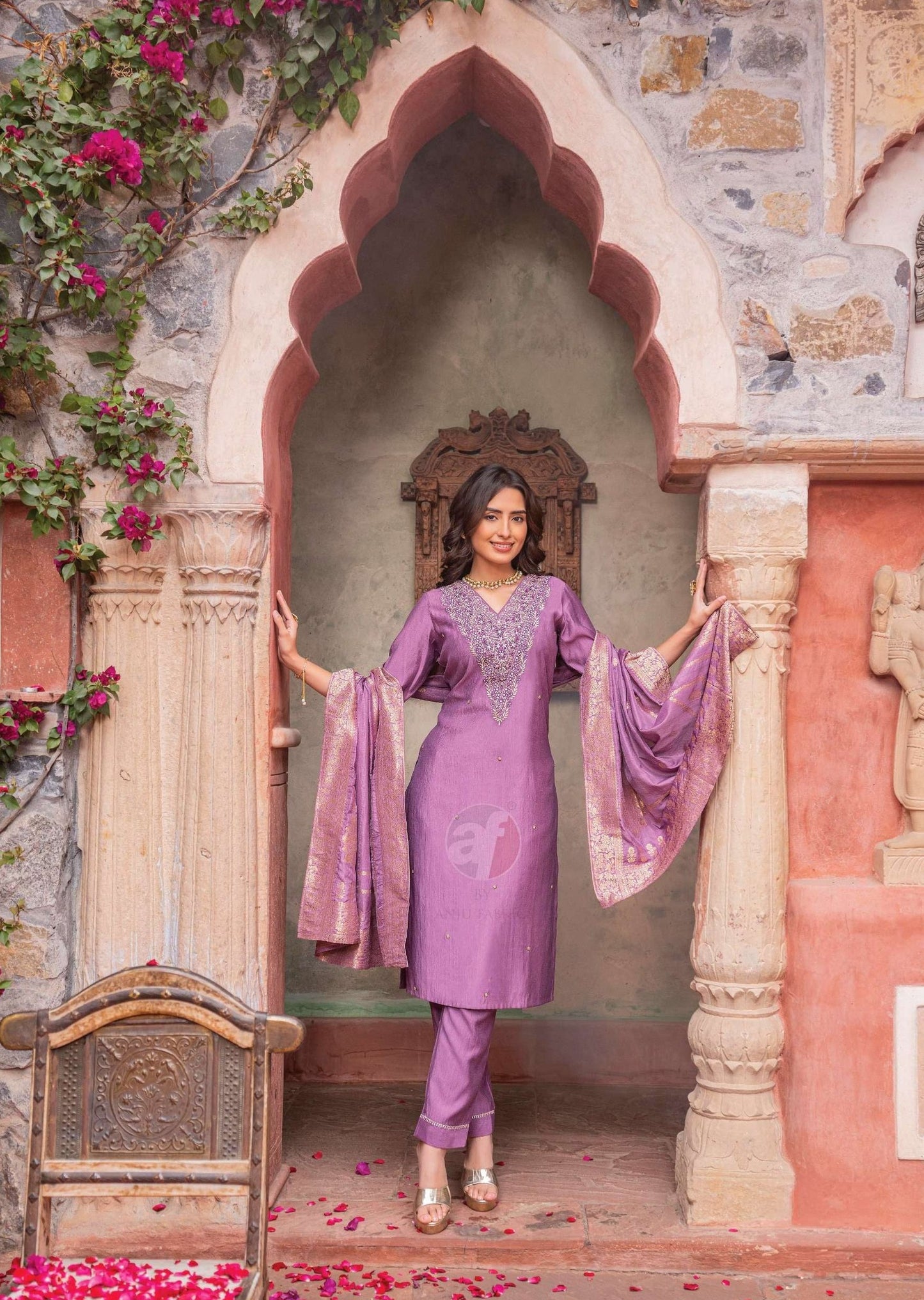 PURPLE KURTI PANT WITH HEAVY EMBROIDERY