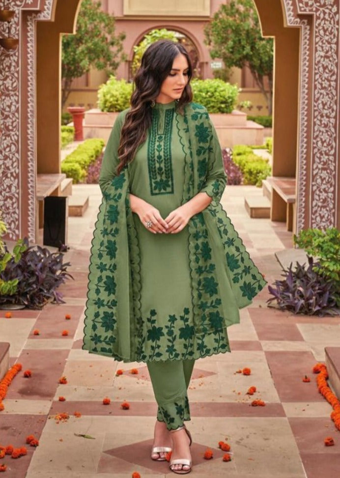 GREEN PURE SILK SUIT